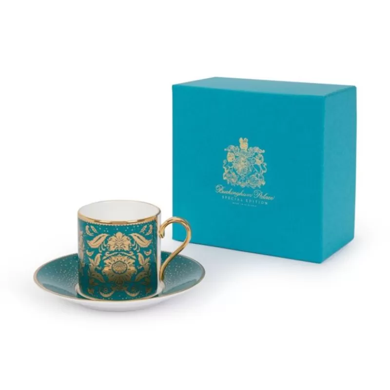 Acanthus Teal Coffee Cup And Saucer*Royal Collection Shop Outlet