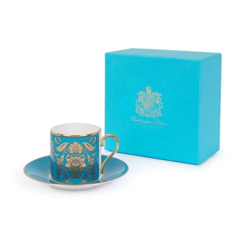 Acanthus Turquoise Coffee Cup And Saucer*Royal Collection Shop Clearance