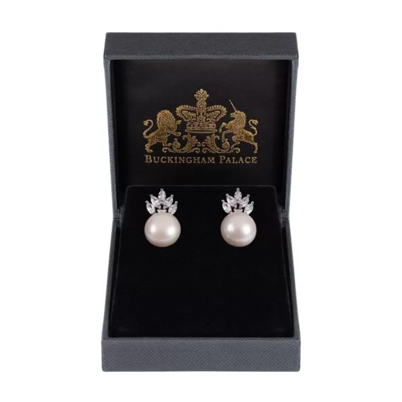 Crown And Pearl Stud Earrings*Royal Collection Shop Best